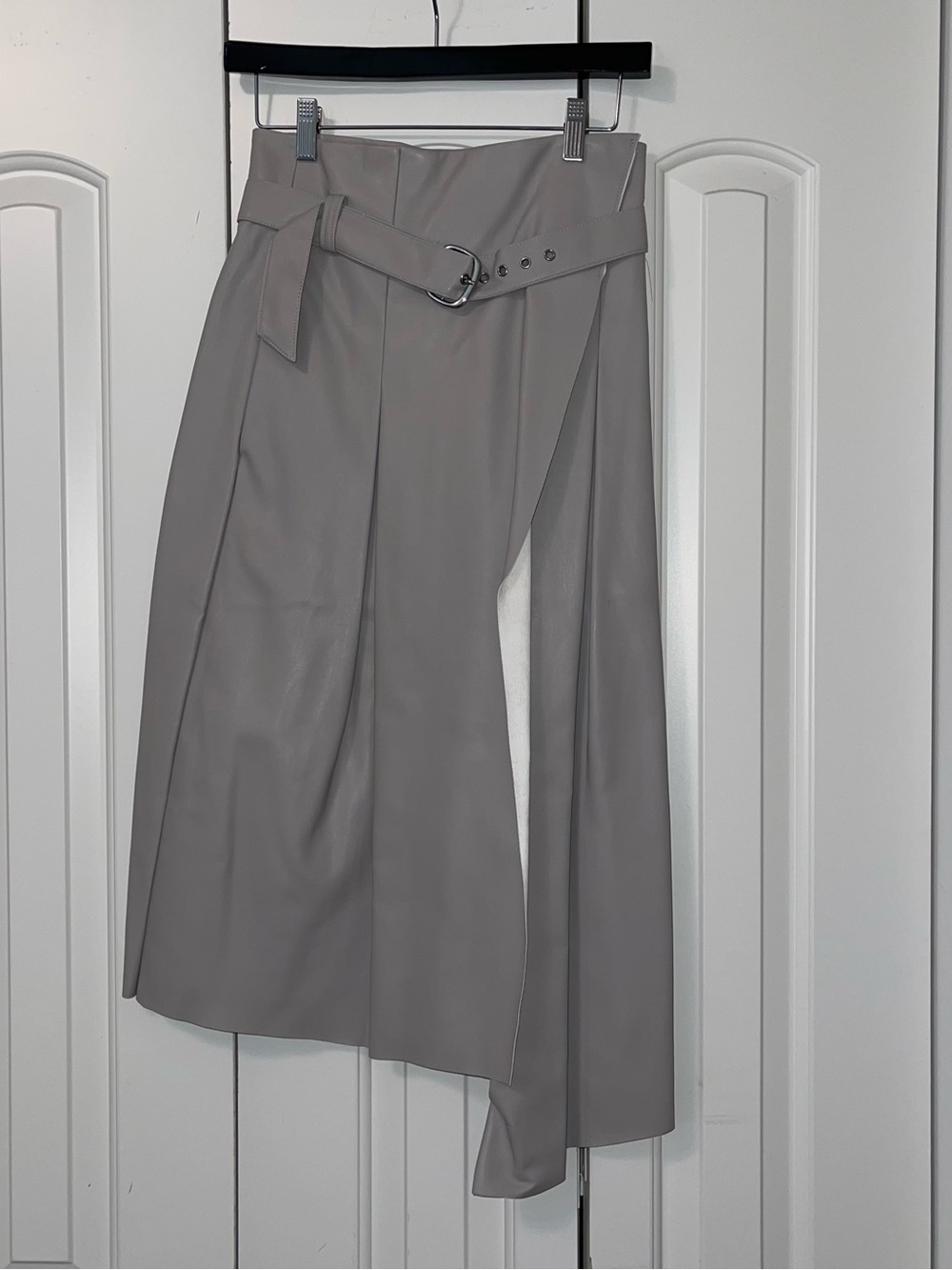 ASOS Asymmetrical Wrap Skirt with Belt in Gray Faux Leather